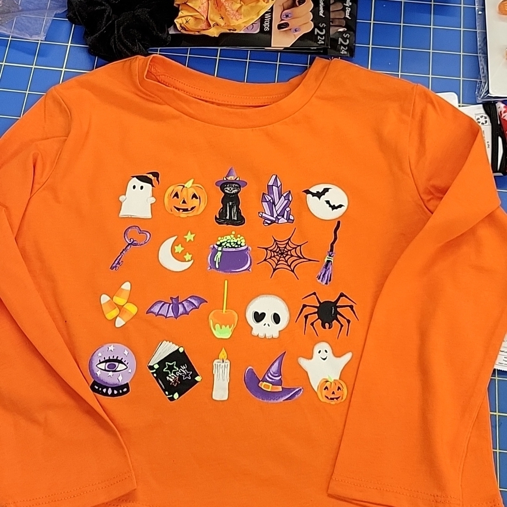Long Sleeve Orange Halloween Tee Size XS (4-6)